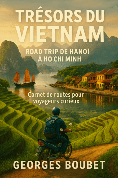Couverture de l'ebook Trésors du Vietnam – Road trip de Hanoï à Ho Chi Minh, carnet de voyage illustré par Georges Boubet