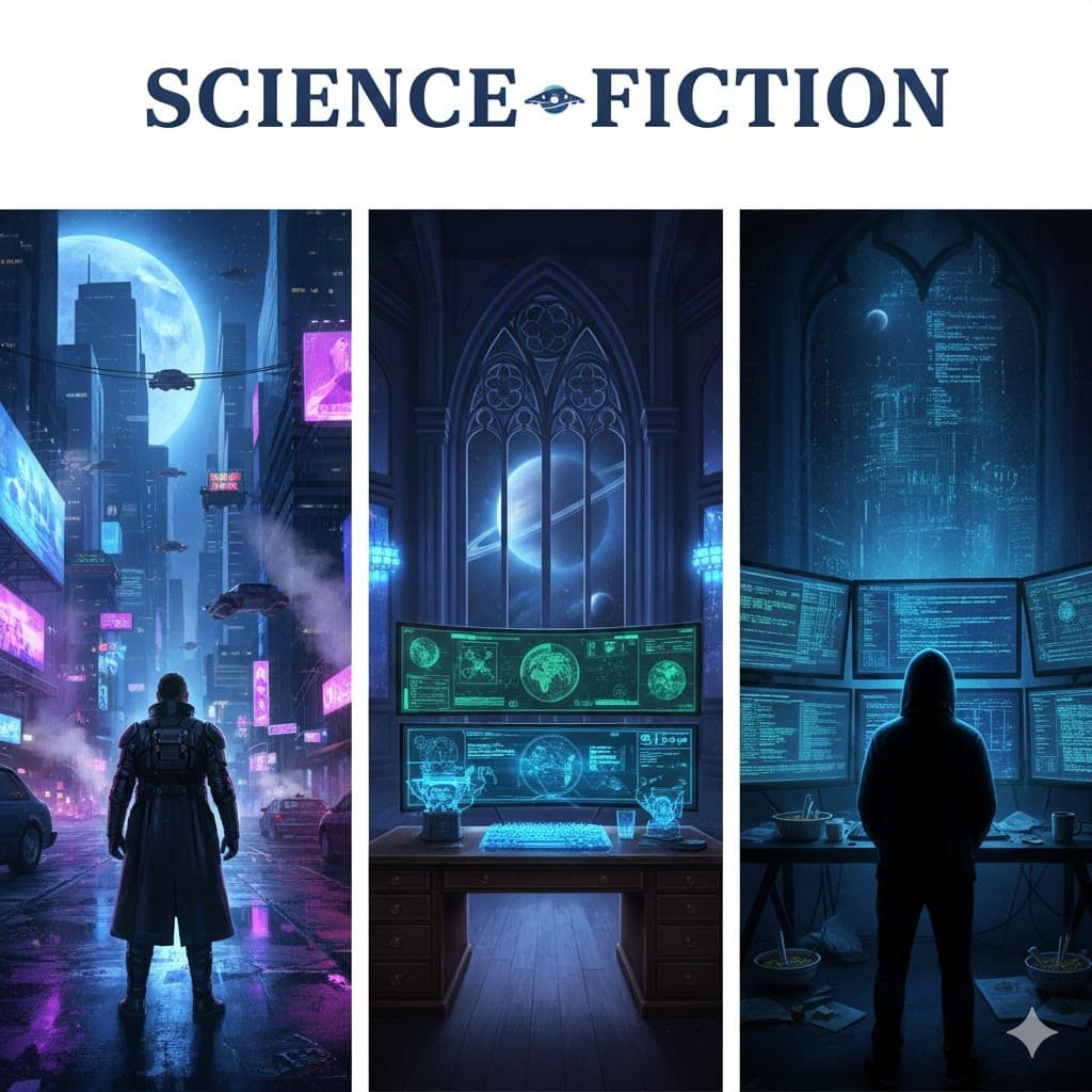 Univers futuriste représentant les récits de science-fiction