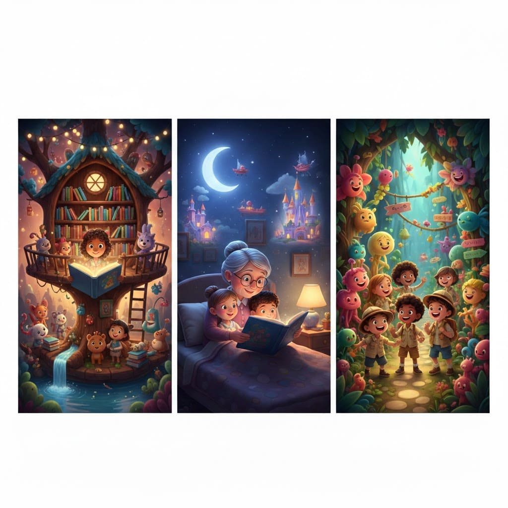 Illustration colorée représentant les livres jeunesse