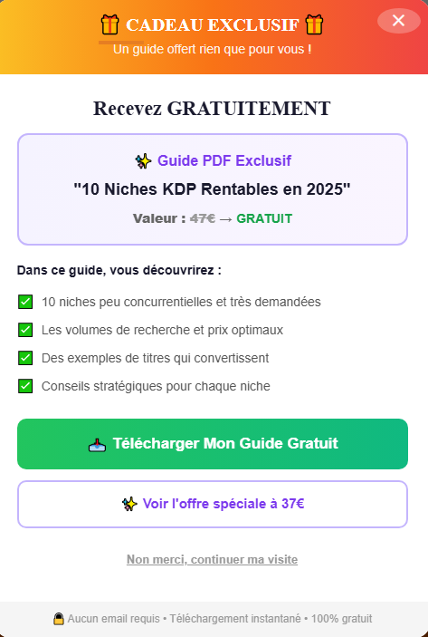 Couverture guide 10 niches KDP 2025